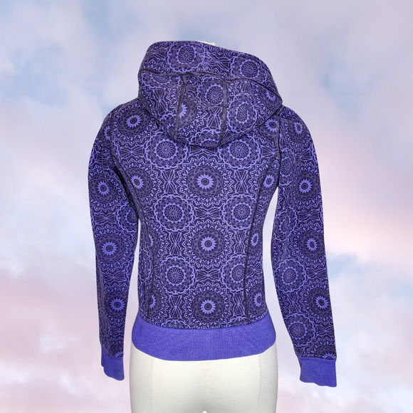 Ivivva Athletica Lululemon Purple Geometric Scuba Full Zip Thumb Hole Jacket 8 - Picture 4 of 6